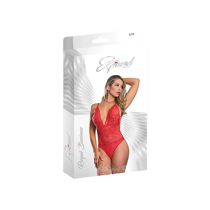 Lace and Mesh Teddy with Snap Crotch