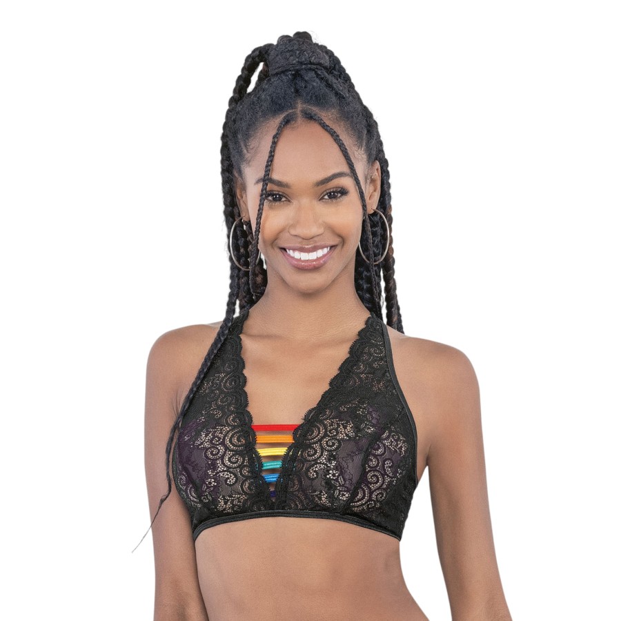 Pride Lace Rainbow Strappy Top Black O/S