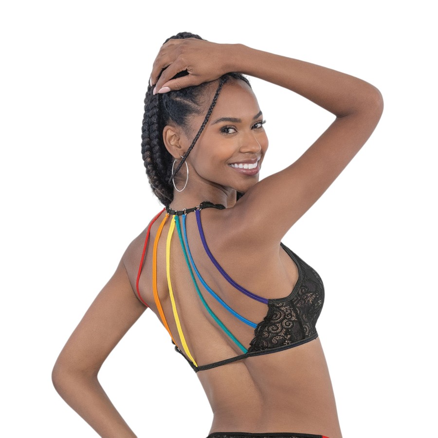 Pride Lace Rainbow Strappy Top Black O/S