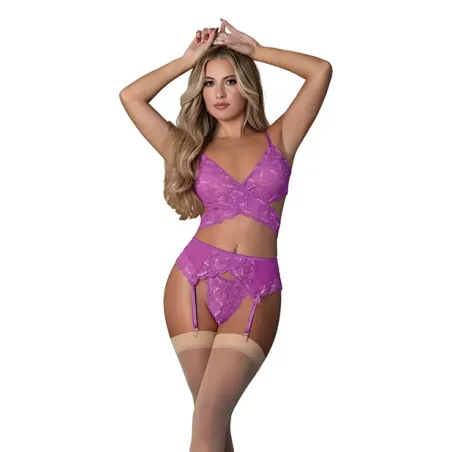 Butterfly Lace Bralette, Garter Belt and Thong 3-Piece Set
