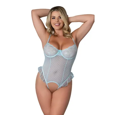 Ruffled Crotchless Teddy with Lace Cups and Hip Ruffles
