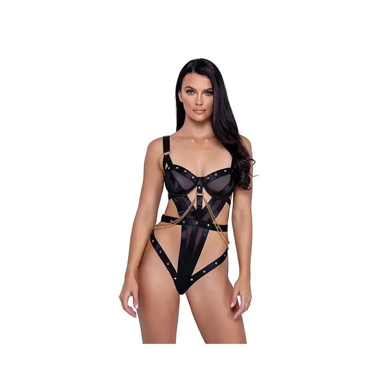 Balconette Underwire Teddy with Gold Stud and Chain Details