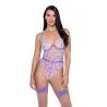 Butterfly Glow Embroidered Teddy with Plunge Neckline