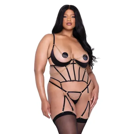 Satin and Tulle Bustier Set with Draped Chain Detail