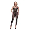 Fishnet and Faux Patent Leather Catsuit with Satin Trim