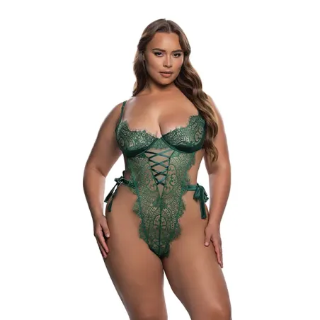 Scalloped Eyelash Lace and Satin Crotchless Teddy