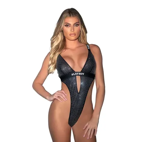 Rhinestone Spandex Teddy with Thong Back