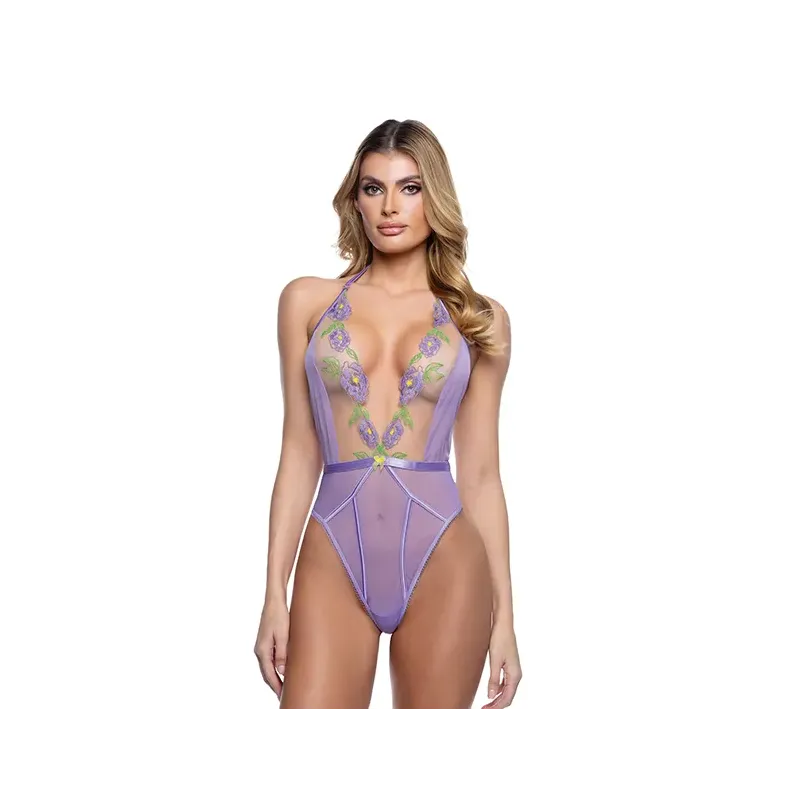 Peony Blossom Embroidered Halter Teddy