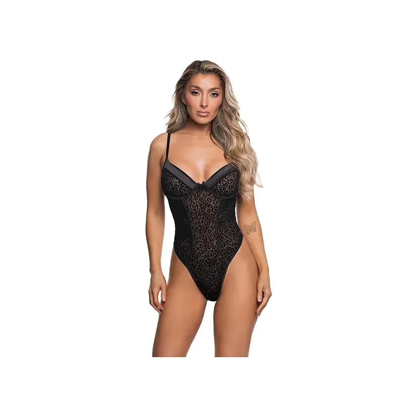 Wild Thing Underwire Teddy with Leopard Flocked Mesh