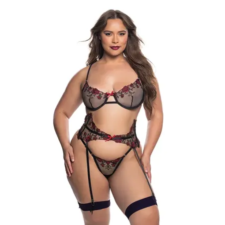 Blossom Beauty Embroidered Lace Garter Set with Underwire Balconette
