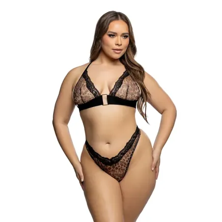 Corporate Crush Leopard Mesh Bralette and Thong Set