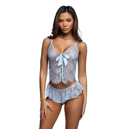 Lace Camisole and Ruffle Shorts Set