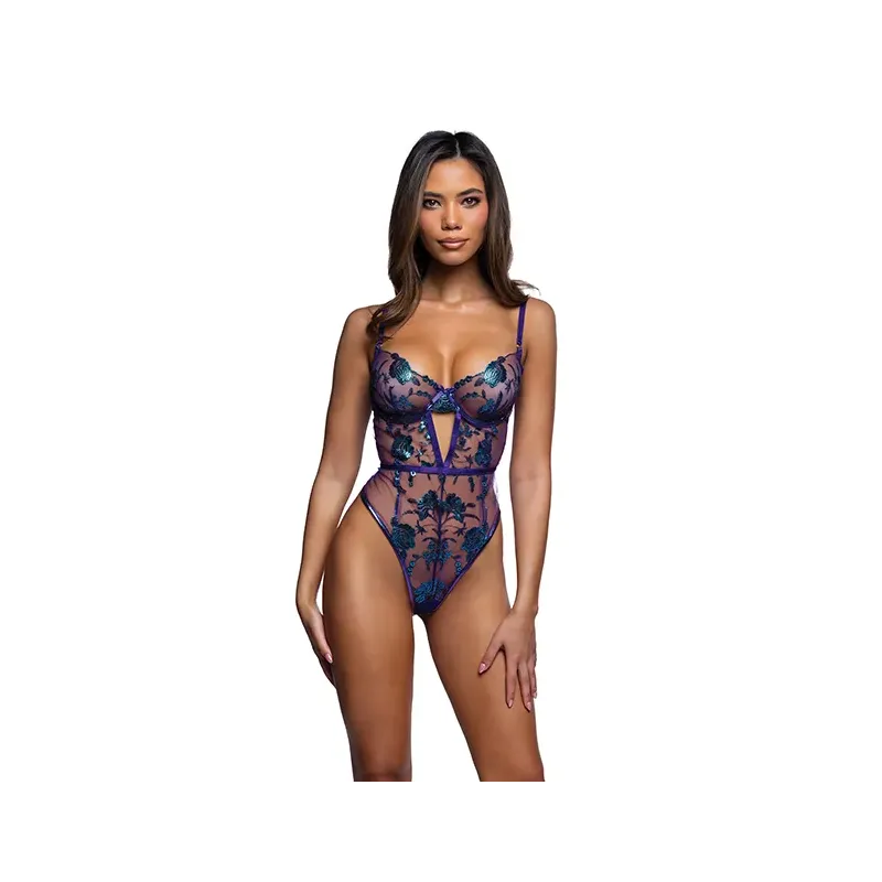 Electric Shimmer Metallic Lace and Satin Teddy