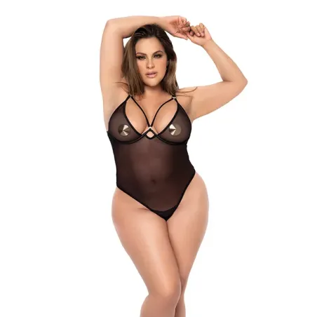 Underwire Mesh Bodysuit with Detachable Garter Harness