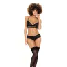 Lace Underwire Bra, Thong and Garter Belt Three-Piece Set with Lace-Up Detail