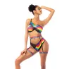 Pride Rainbow One-Shoulder Top, Garter Belt and Panty Set