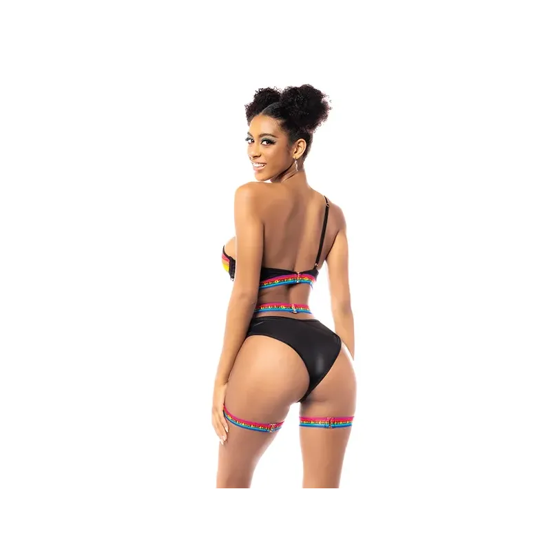 Pride Rainbow One-Shoulder Top, Garter Belt and Panty Set