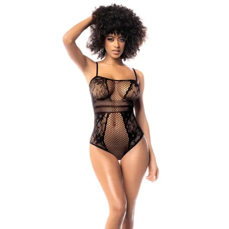 Floral Fishnet Bodysuit in Black