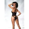 Mesh Cut-Out Bodysuit with Geometric Lace and Adjustable Straps