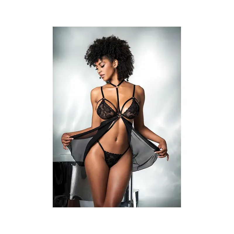 Mesh and Lace Two-in-One Teddy with Detachable Skirt
