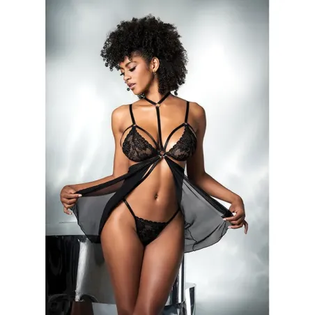 Mesh and Lace Two-in-One Teddy with Detachable Skirt