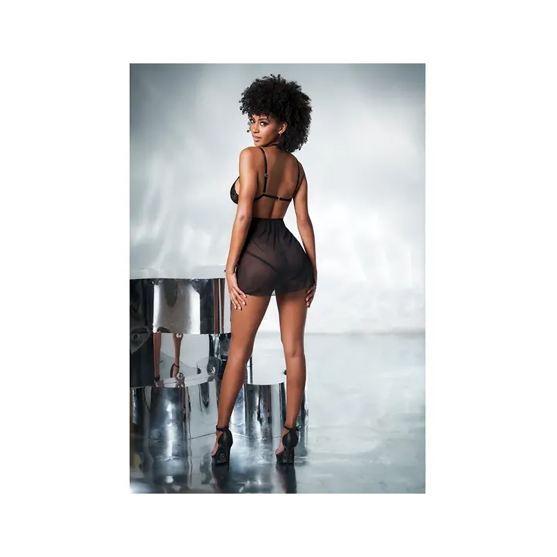 Mesh and Lace Two-in-One Teddy with Detachable Skirt