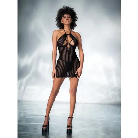 Shadow Stripe Halter Underwire Babydoll with G-String