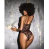 Floral Lace Mesh Underwire Bodysuit with Lace-Up Back