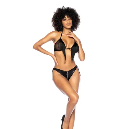 Fringe Halter Triangle Top and Open Back Panty Set