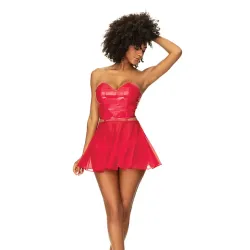 Wet Look Babydoll with Lace-Up Bustier and Removable Skirt