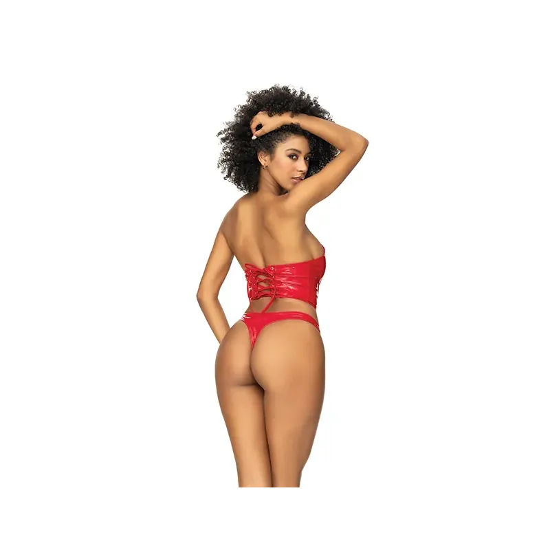 Wet Look Babydoll with Lace-Up Bustier and Removable Skirt