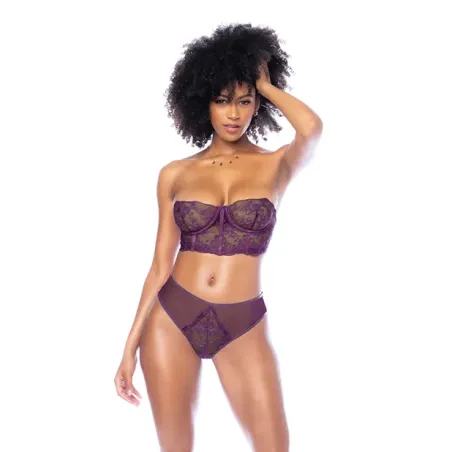 Floral Lace Underwire Bustier and High-Waist Thong Set