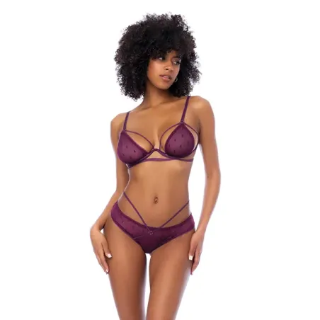 Polka Dot Mesh Underwire Top and Open Back Panty Set