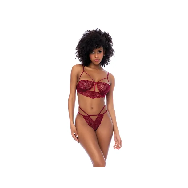 Wavy Lace Underwire Top and Thong Set