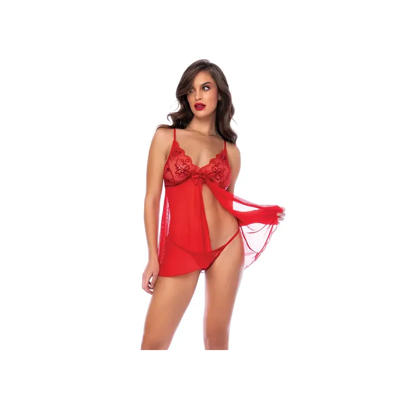 Sequin Floral Babydoll with G-String