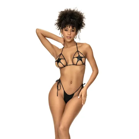 Star Dancer Wet Look Top with Side Tie Thong Set