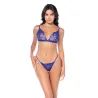 Embroidered Lace Bralette Garter Set with G-String