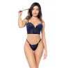 Floral Velvet Underwire Bustier with Lace-Up Back and Adjustable Panty Set