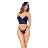 Floral Velvet Underwire Bustier with Lace-Up Back and Adjustable Panty Set