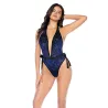 Floral Velvet Halter Teddy with Snap Crotch