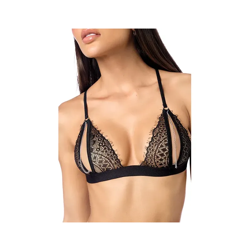 Peek-A-Boo Lace Bra and G-String Set with Eye Mask and Cuffs