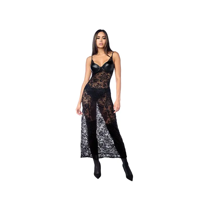 Lace Maxi Gown with Panty and Garter Belt Set
