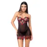 Floral Embroidered Underwire Babydoll with Lace-Up Back and G-String
