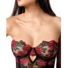 Floral Embroidered Underwire Babydoll with Lace-Up Back and G-String
