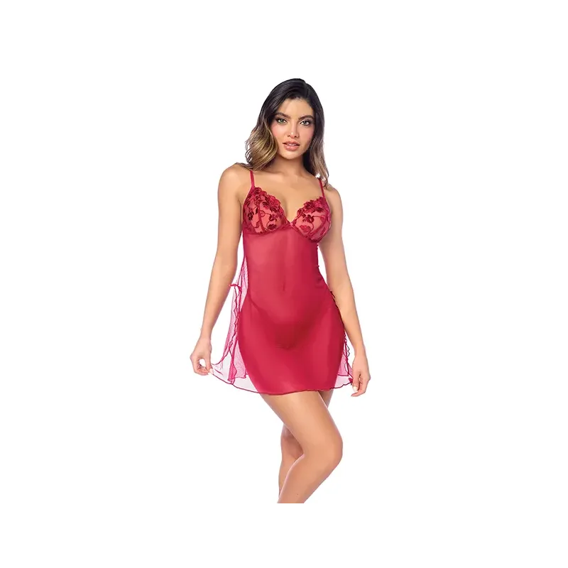 Metallic Embroidered Babydoll with Sheer Mesh Skirt