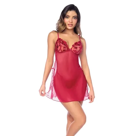 Metallic Embroidered Babydoll with Sheer Mesh Skirt
