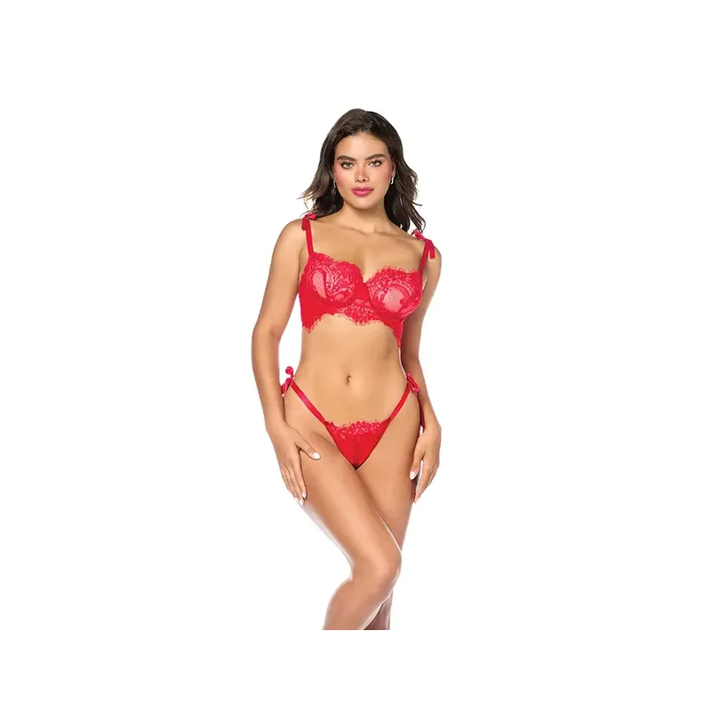 Lace Bralette and G-String Set with Tie Straps