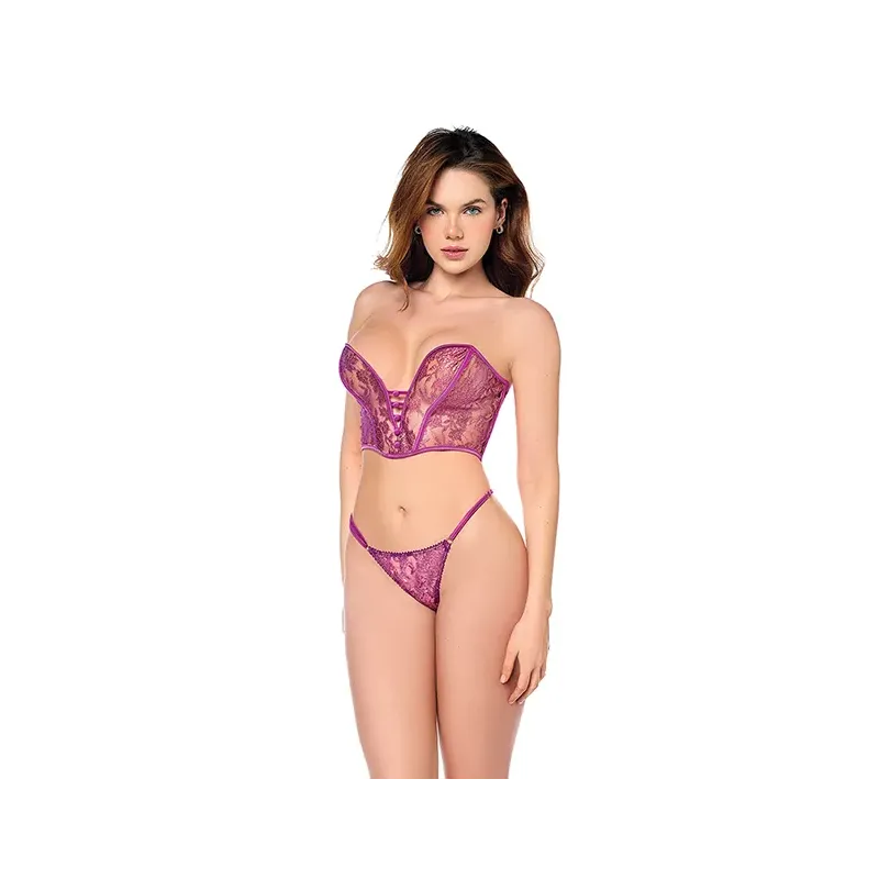 Mesh Bustier and G-String Set with Adjustable Sides