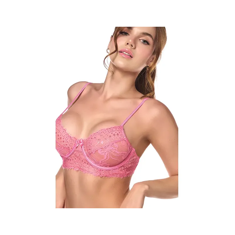 Sheer Lace Underwire Top with Panty and Garter Belt 3-Piece Set