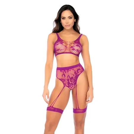 Floral Fishnet Bralette and High-Waist Garter Panty Set